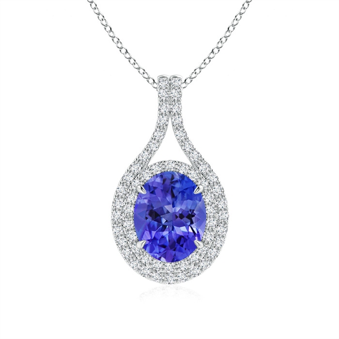 9x7mm AAA Oval Tanzanite Double Halo Loop Pendant in White Gold 