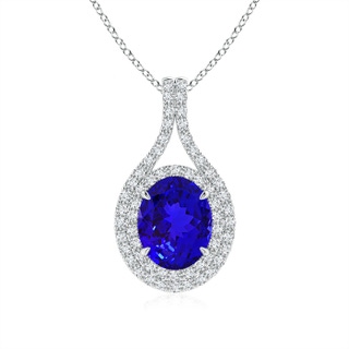 9x7mm AAAA Oval Tanzanite Double Halo Loop Pendant in P950 Platinum