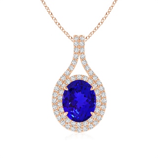 9x7mm AAAA Oval Tanzanite Double Halo Loop Pendant in Rose Gold