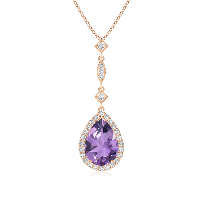 10x7mm A Amethyst Teardrop Pendant with Diamond Accents in Rose Gold 