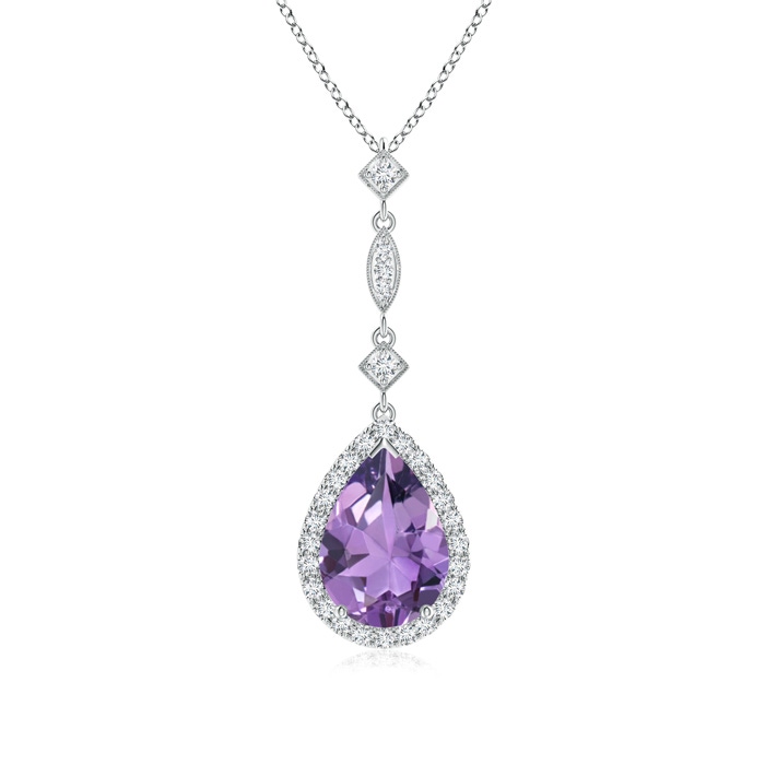 10x7mm A Amethyst Teardrop Pendant with Diamond Accents in White Gold 