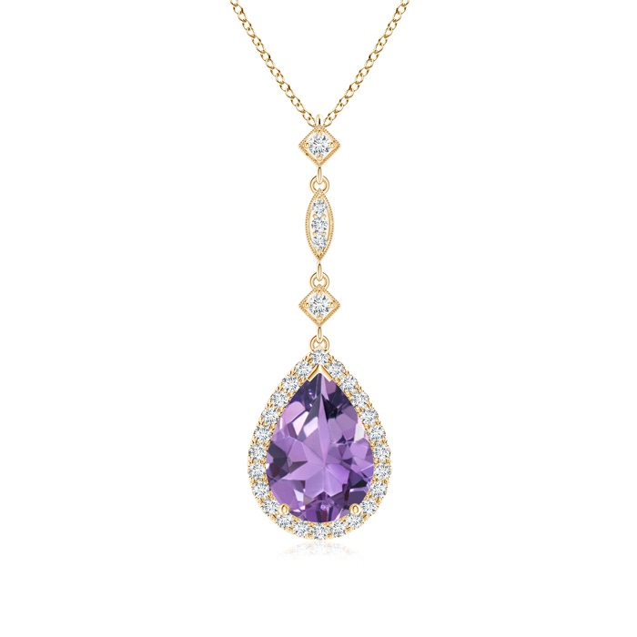 10x7mm A Amethyst Teardrop Pendant with Diamond Accents in Yellow Gold 