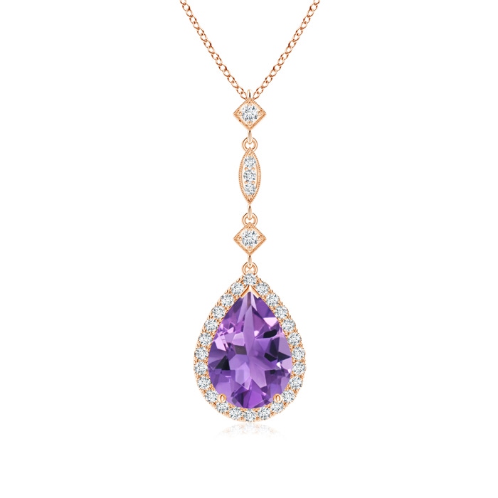 10x7mm AA Amethyst Teardrop Pendant with Diamond Accents in Rose Gold 