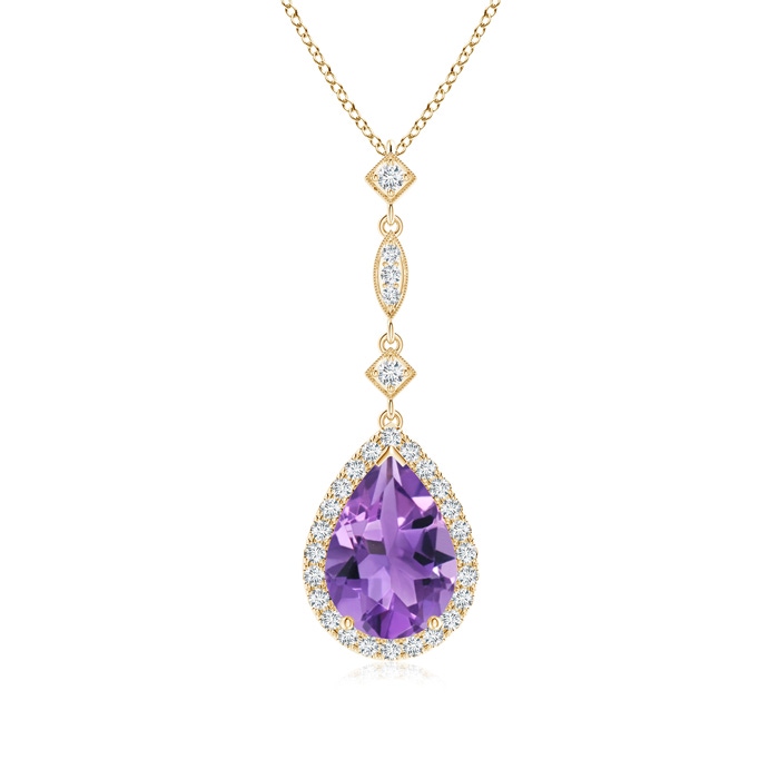 10x7mm AA Amethyst Teardrop Pendant with Diamond Accents in Yellow Gold 