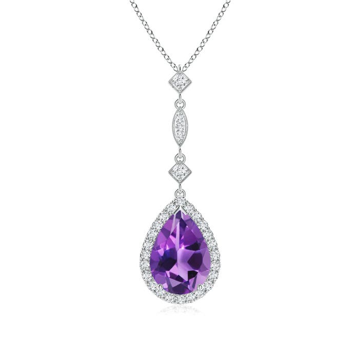 10x7mm AAA Amethyst Teardrop Pendant with Diamond Accents in P950 Platinum