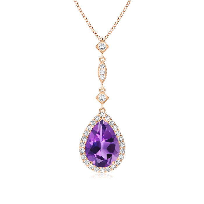 10x7mm AAA Amethyst Teardrop Pendant with Diamond Accents in Rose Gold 