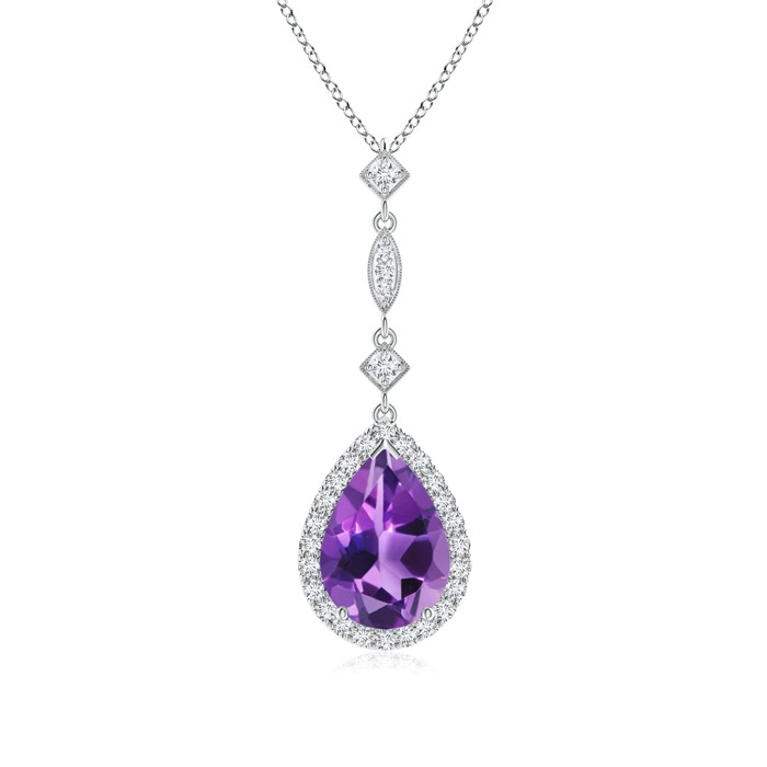 10x7mm AAA Amethyst Teardrop Pendant with Diamond Accents in White Gold 