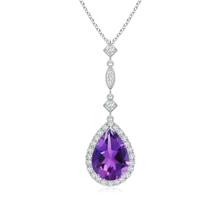 10x7mm AAAA Amethyst Teardrop Pendant with Diamond Accents in P950 Platinum