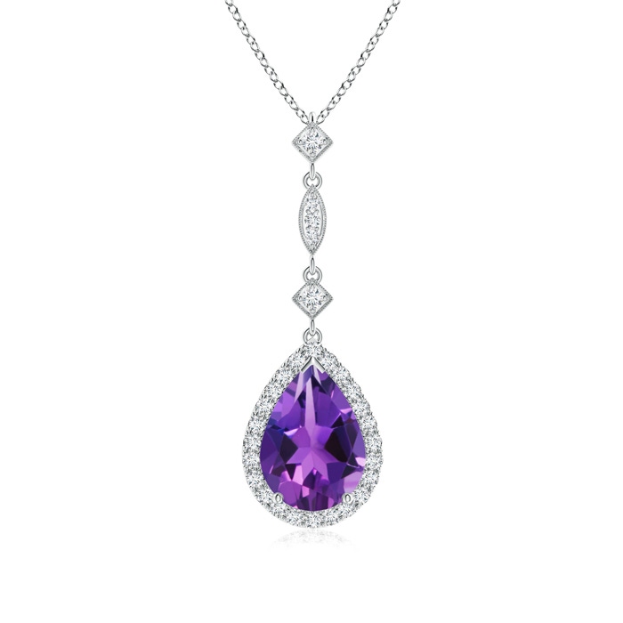 10x7mm AAAA Amethyst Teardrop Pendant with Diamond Accents in P950 Platinum 