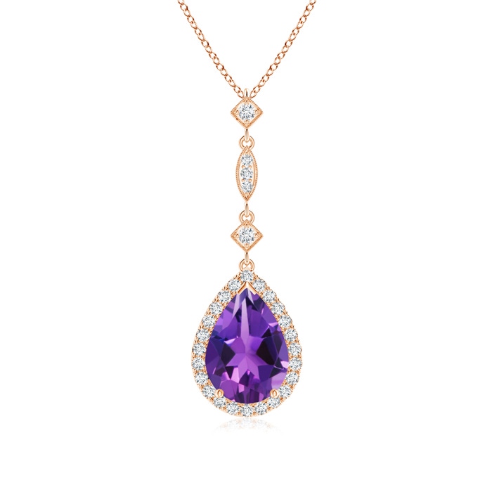 10x7mm AAAA Amethyst Teardrop Pendant with Diamond Accents in Rose Gold 
