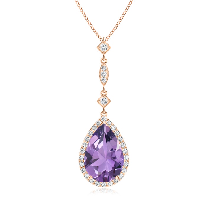 12x8mm A Amethyst Teardrop Pendant with Diamond Accents in Rose Gold 