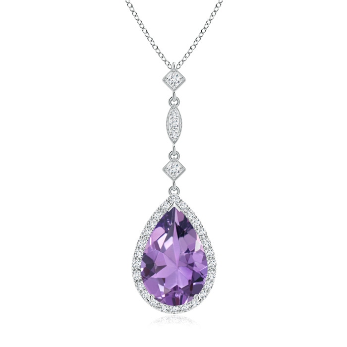 12x8mm A Amethyst Teardrop Pendant with Diamond Accents in White Gold 