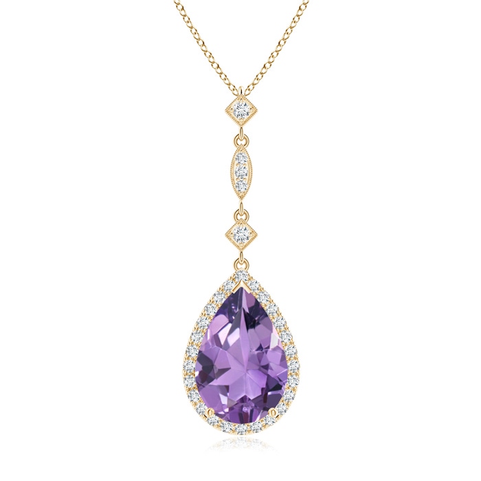 12x8mm A Amethyst Teardrop Pendant with Diamond Accents in Yellow Gold 