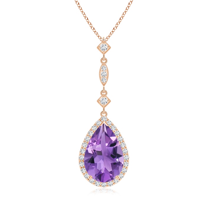 12x8mm AA Amethyst Teardrop Pendant with Diamond Accents in Rose Gold 
