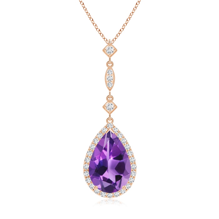 12x8mm AAA Amethyst Teardrop Pendant with Diamond Accents in Rose Gold 