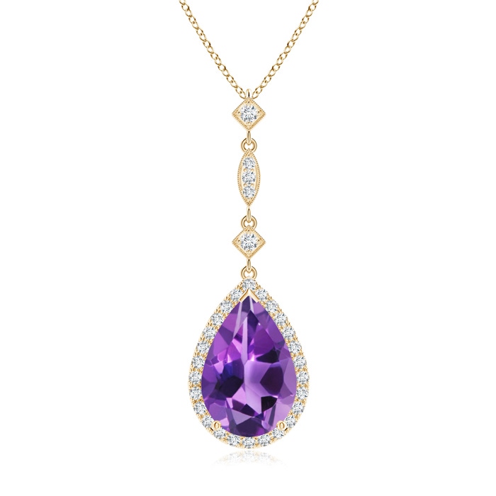 12x8mm AAA Amethyst Teardrop Pendant with Diamond Accents in Yellow Gold 