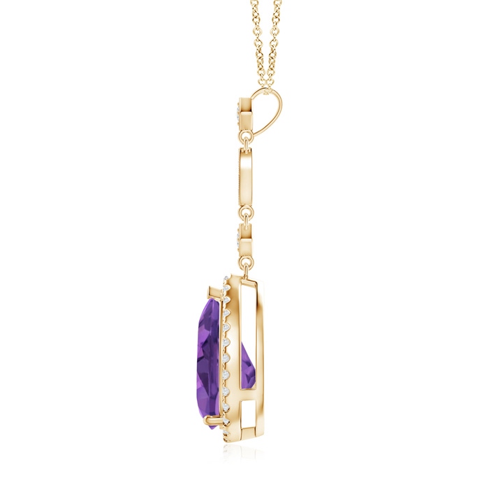 12x8mm AAA Amethyst Teardrop Pendant with Diamond Accents in Yellow Gold Product Image