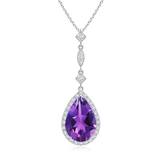 12x8mm AAAA Amethyst Teardrop Pendant with Diamond Accents in P950 Platinum