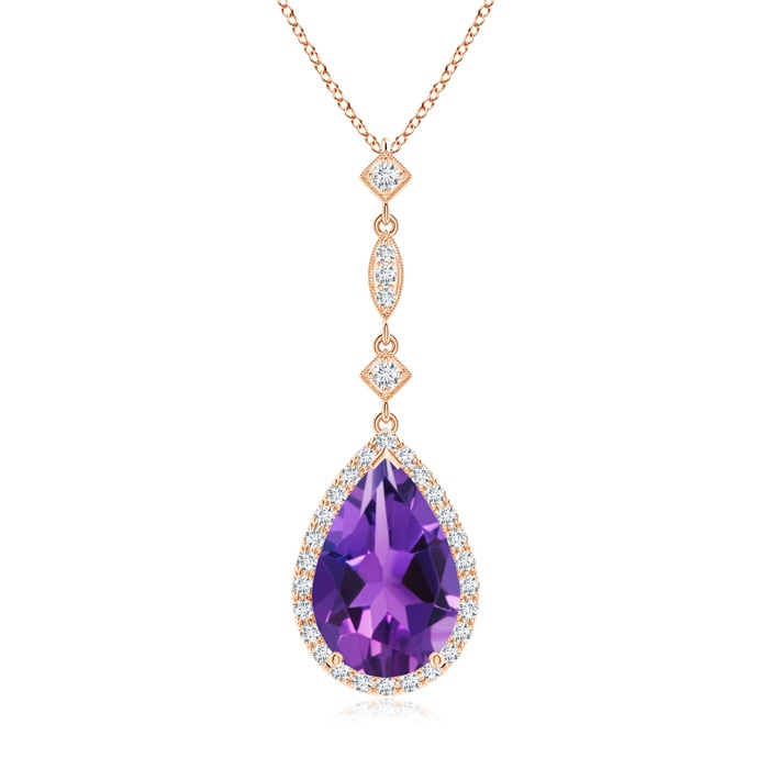 12x8mm AAAA Amethyst Teardrop Pendant with Diamond Accents in Rose Gold 
