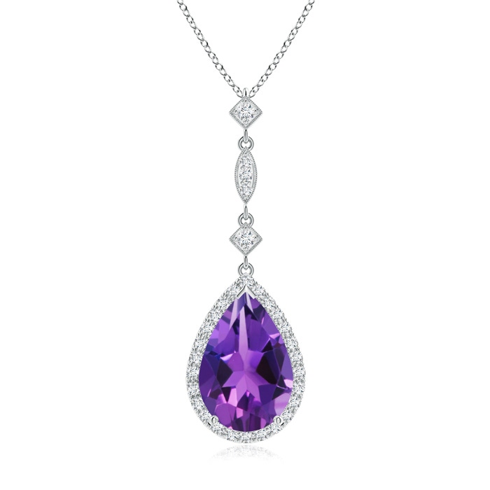 12x8mm AAAA Amethyst Teardrop Pendant with Diamond Accents in White Gold 