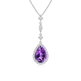 9x6mm AAA Amethyst Teardrop Pendant with Diamond Accents in White Gold