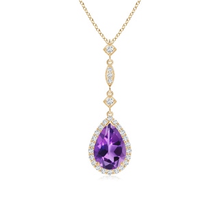 9x6mm AAA Amethyst Teardrop Pendant with Diamond Accents in Yellow Gold