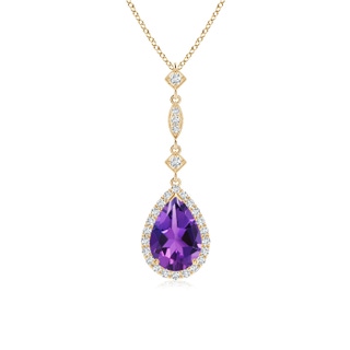 9x6mm AAAA Amethyst Teardrop Pendant with Diamond Accents in Yellow Gold