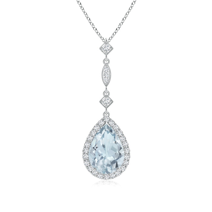 10x7mm A Aquamarine Teardrop Pendant with Diamond Accents in P950 Platinum 