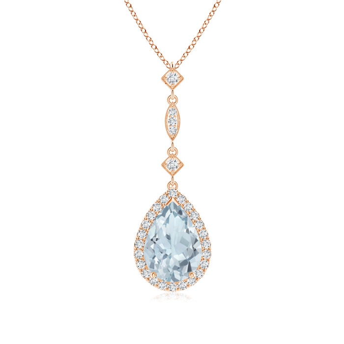 10x7mm A Aquamarine Teardrop Pendant with Diamond Accents in Rose Gold 