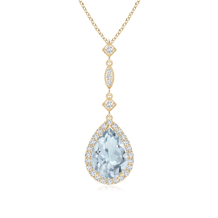 10x7mm A Aquamarine Teardrop Pendant with Diamond Accents in Yellow Gold 