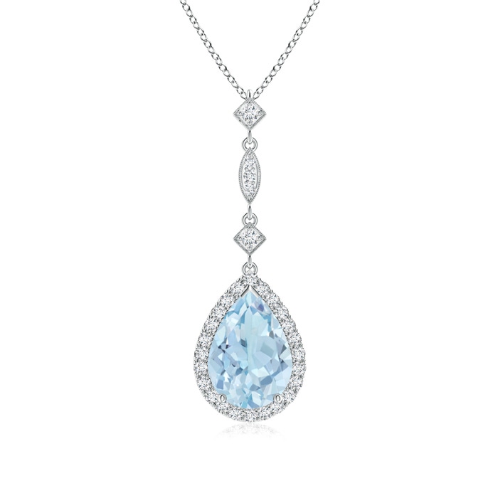10x7mm AA Aquamarine Teardrop Pendant with Diamond Accents in P950 Platinum 