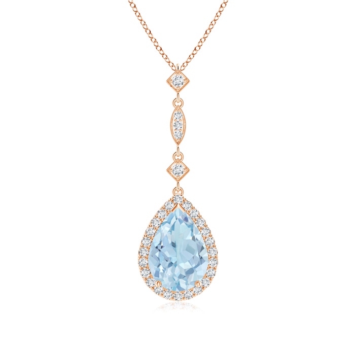 10x7mm AA Aquamarine Teardrop Pendant with Diamond Accents in Rose Gold 