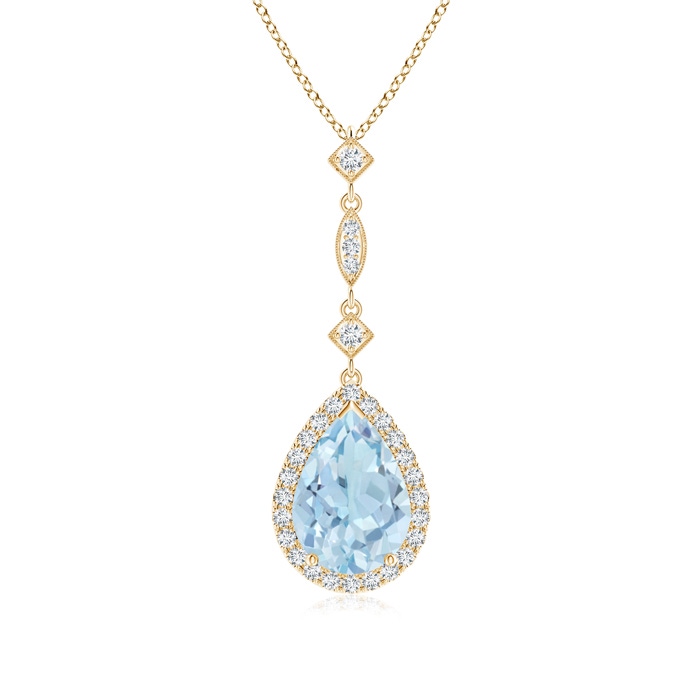 10x7mm AA Aquamarine Teardrop Pendant with Diamond Accents in Yellow Gold 