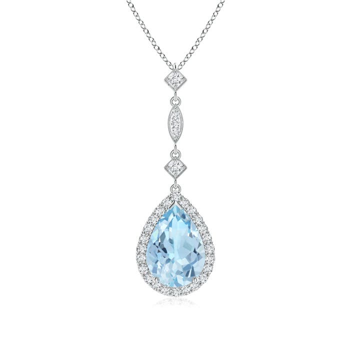 10x7mm AAA Aquamarine Teardrop Pendant with Diamond Accents in P950 Platinum