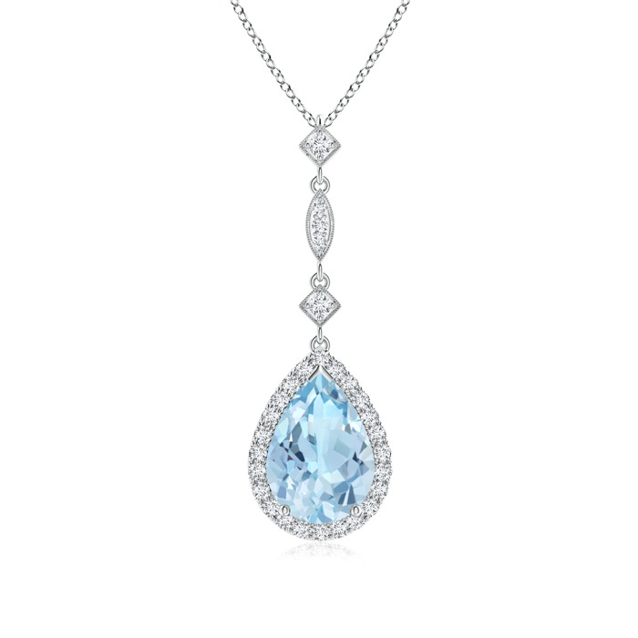 10x7mm AAA Aquamarine Teardrop Pendant with Diamond Accents in P950 Platinum 