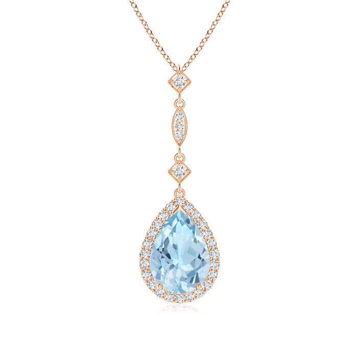 10x7mm AAA Aquamarine Teardrop Pendant with Diamond Accents in Rose Gold 