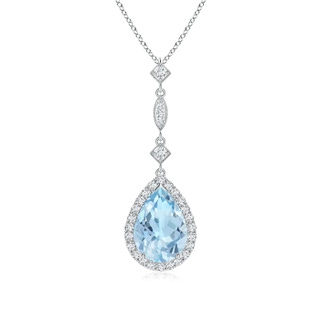 10x7mm AAA Aquamarine Teardrop Pendant with Diamond Accents in White Gold