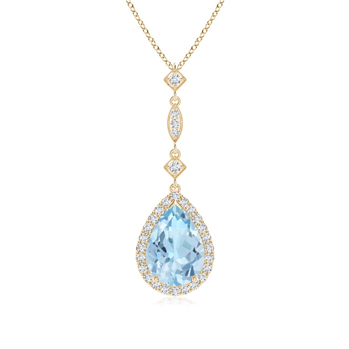 10x7mm AAA Aquamarine Teardrop Pendant with Diamond Accents in Yellow Gold 