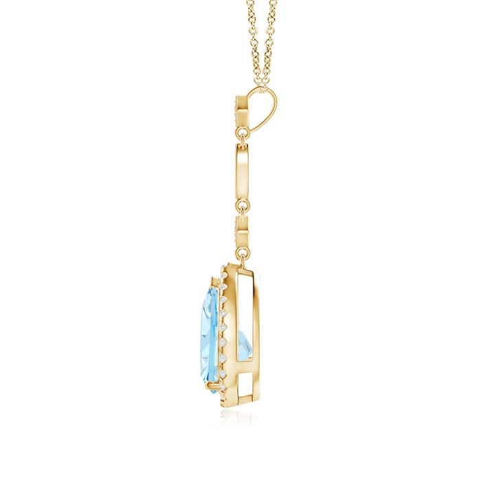 10x7mm AAA Aquamarine Teardrop Pendant with Diamond Accents in Yellow Gold product image