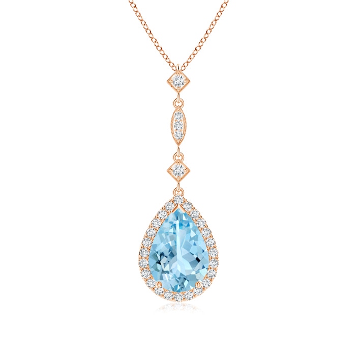 10x7mm AAAA Aquamarine Teardrop Pendant with Diamond Accents in Rose Gold