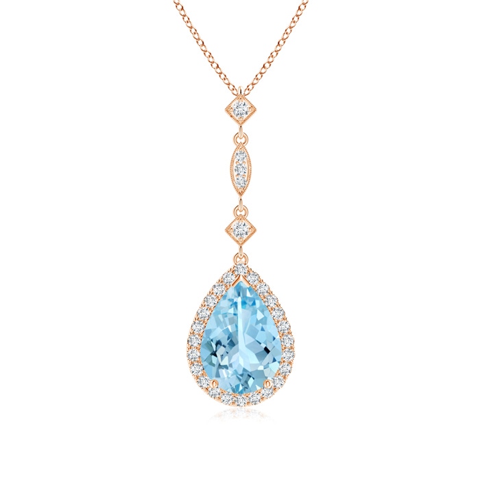 10x7mm AAAA Aquamarine Teardrop Pendant with Diamond Accents in Rose Gold 