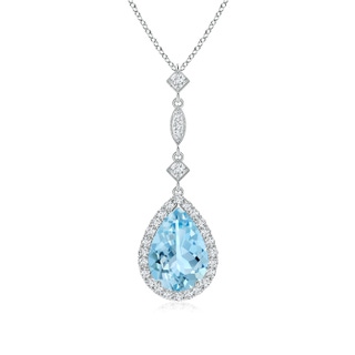 10x7mm AAAA Aquamarine Teardrop Pendant with Diamond Accents in White Gold