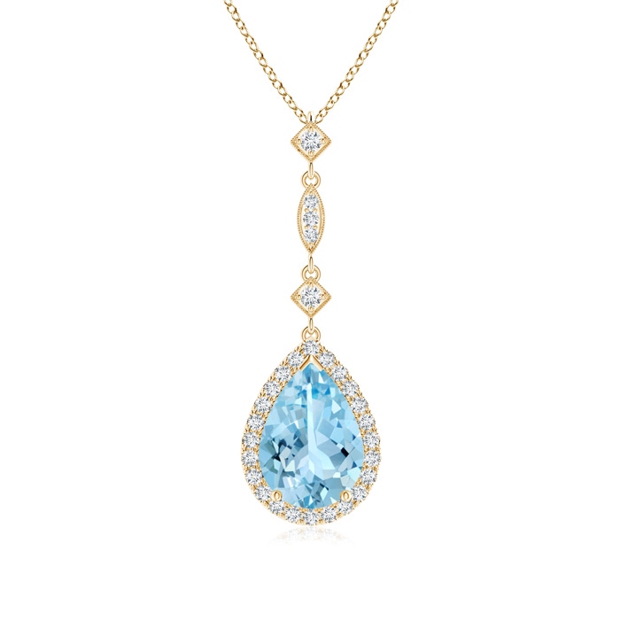 10x7mm AAAA Aquamarine Teardrop Pendant with Diamond Accents in Yellow Gold 