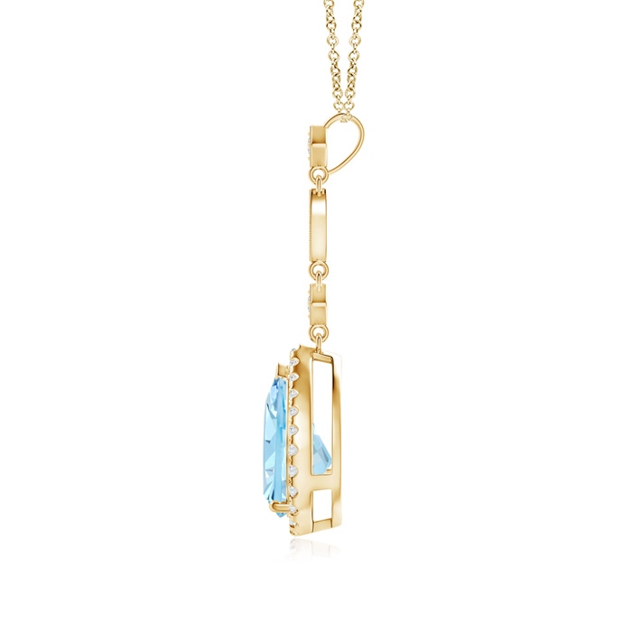 10x7mm AAAA Aquamarine Teardrop Pendant with Diamond Accents in Yellow Gold product image