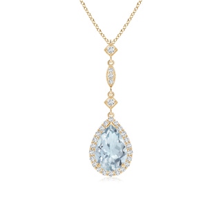 9x6mm A Aquamarine Teardrop Pendant with Diamond Accents in Yellow Gold