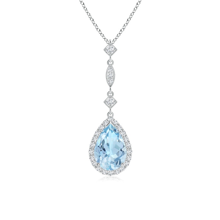 9x6mm AAA Aquamarine Teardrop Pendant with Diamond Accents in White Gold 