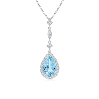 9x6mm AAAA Aquamarine Teardrop Pendant with Diamond Accents in P950 Platinum
