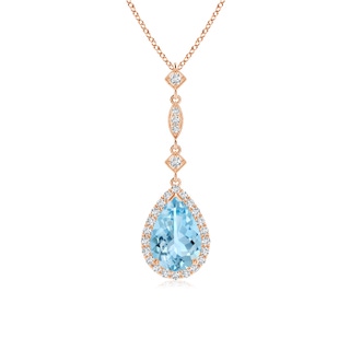 9x6mm AAAA Aquamarine Teardrop Pendant with Diamond Accents in Rose Gold