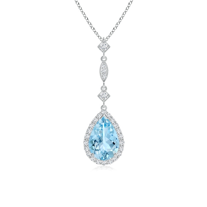 9x6mm AAAA Aquamarine Teardrop Pendant with Diamond Accents in White Gold 