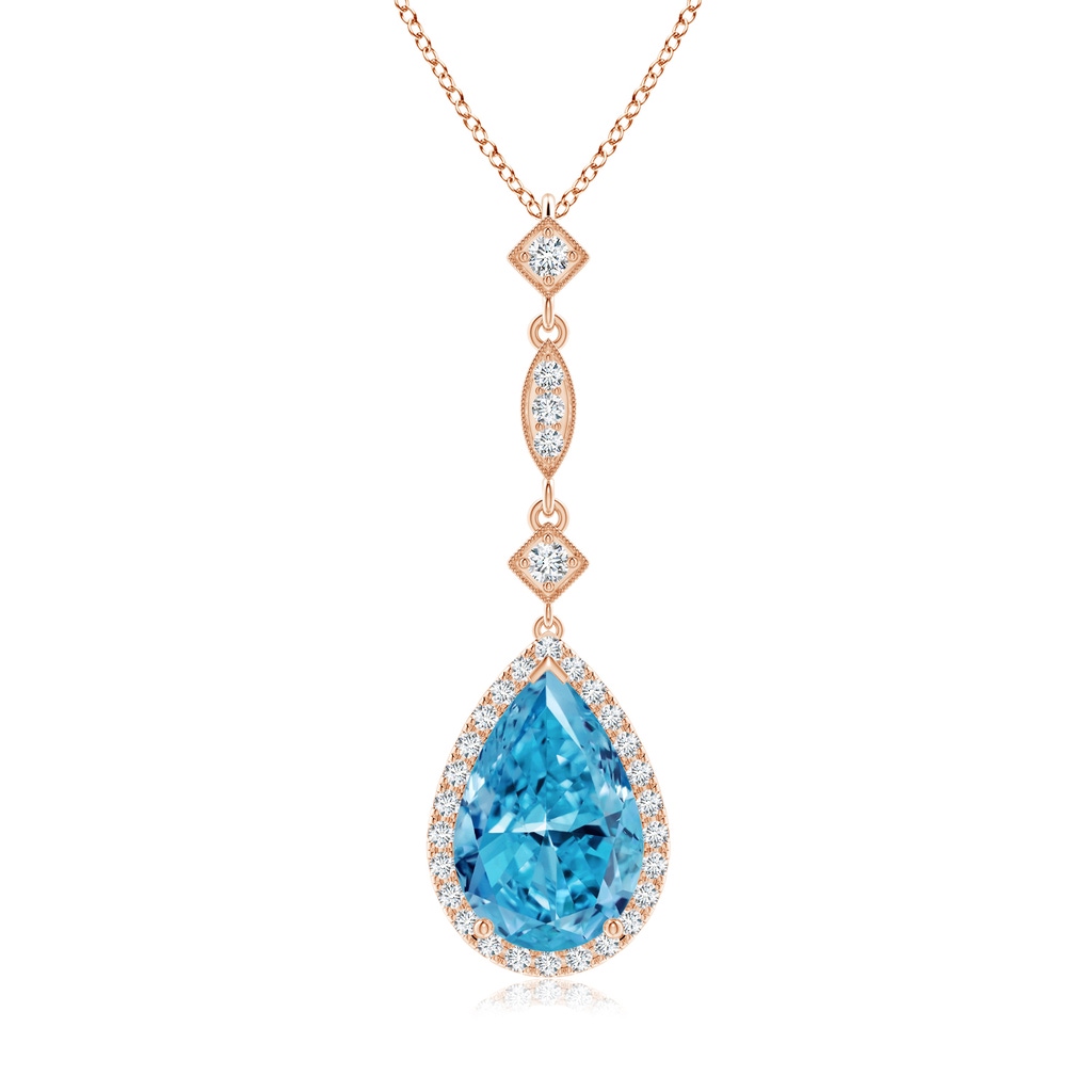 12x8mm AAAA Fancy Intense Blue Diamond Teardrop Pendant in Rose Gold